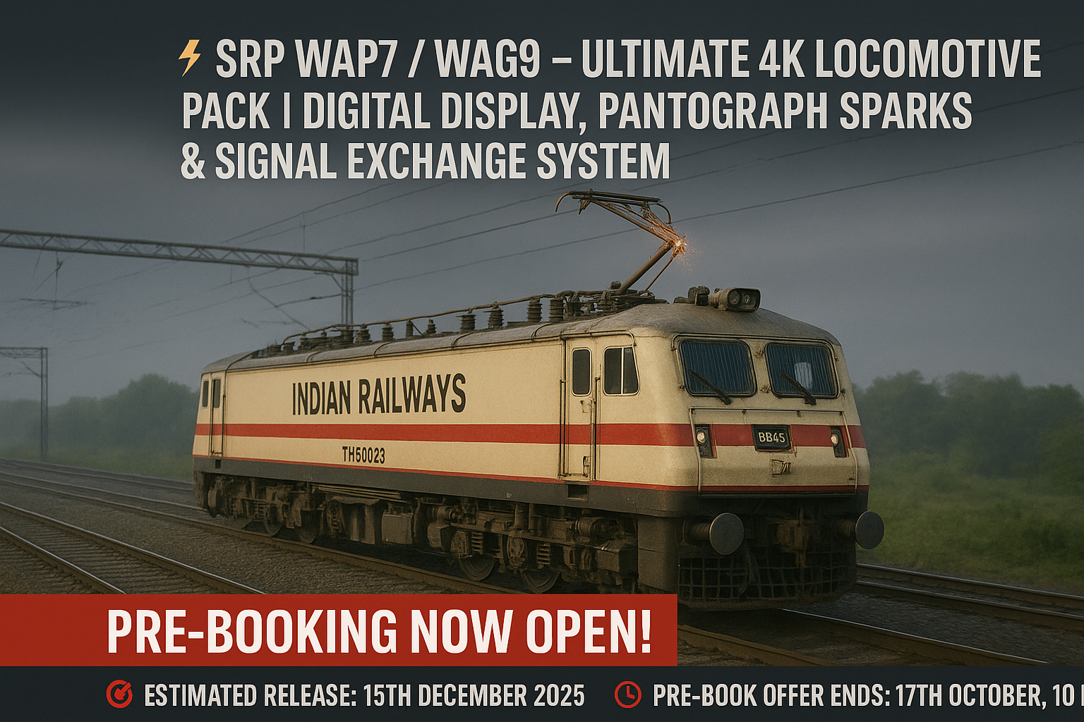 ChatGPT Image Oct 15, 2025, 01_07_28 PM ⚡ SRP WAP7 / WAG9 – Ultimate 4K Locomotive Pack | Digital Display, Pantograph Sparks & Signal Exchange System - Image 1